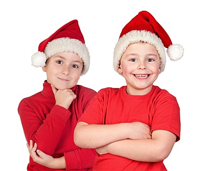 两个孩子,圣诞节,帽子