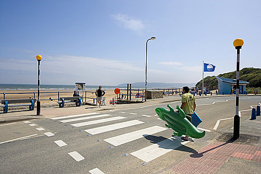 北威尔士,人行横道,海滨地区,沙,一个,漂亮,海滩,胜者,欧洲,蓝色,旗帜,奖,2004年