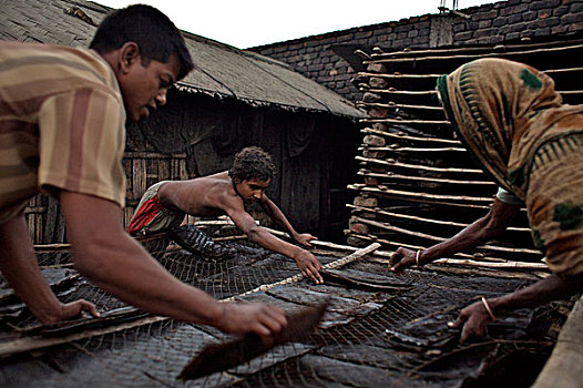 孩子,劳工,工作,胶,工厂,区域,达卡,城市,孟加拉,十二月,2007年