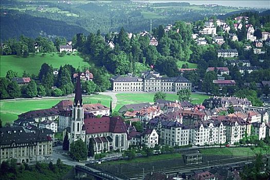 俯拍,城市,瑞士