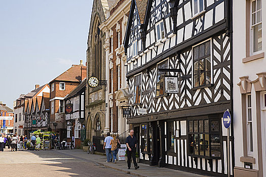 英格兰,斯坦福德郡,户外,咖啡,16世纪,木架构,都铎式建筑,建筑,厌烦,街道