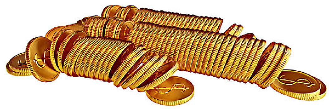 堆积,金色,美元,硬币