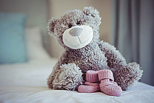 风景,泰迪熊,婴儿,袜子,床