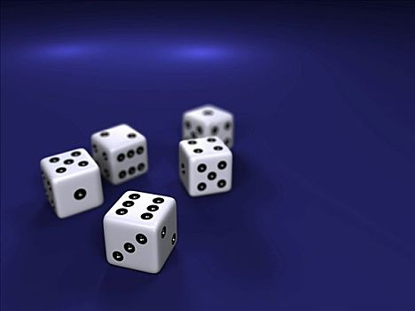 五个,白色,骰子,蓝色背景,插画,概念,机会,幸运,赌博