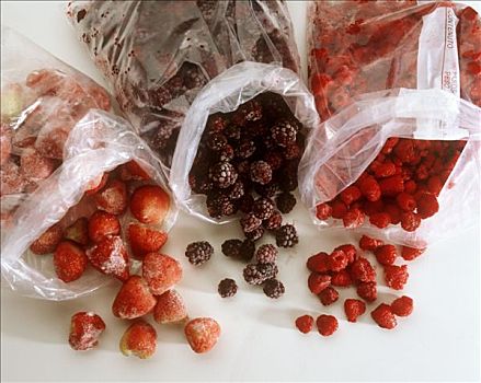 冰冻,草莓,树莓