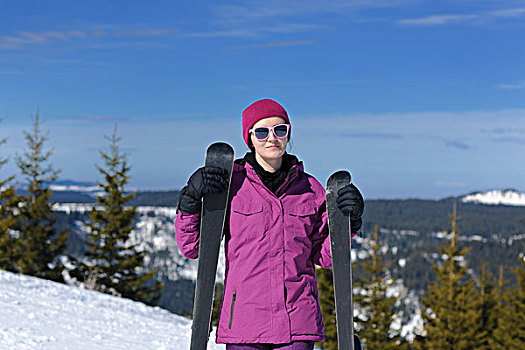 冬天,女人,滑雪,运动,有趣,旅行,雪