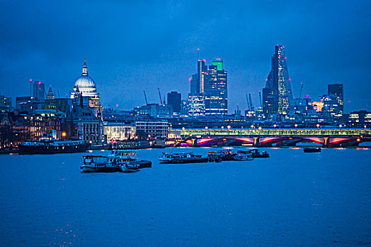 英格兰,伦敦,城市,天际线,桥,黃昏