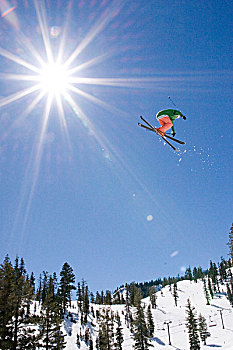 滑雪者,跳跃,巨大,星放射状,加利福尼亚