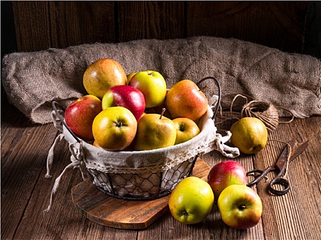 新鲜,秋天,苹果,篮子