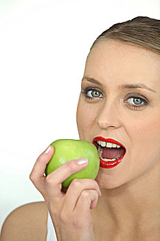 女人,咬,青苹果