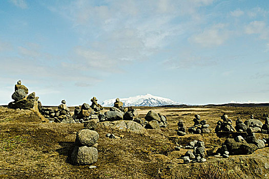 累石堆,火山,石头,背景,雪山,冰岛