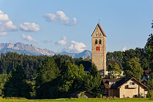 教堂,莫里斯,山脉,后面,斯瓦比亚,巴伐利亚,德国,欧洲