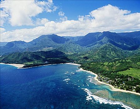 夏威夷,考艾岛,俯视,海岸线,海滩,海耶纳