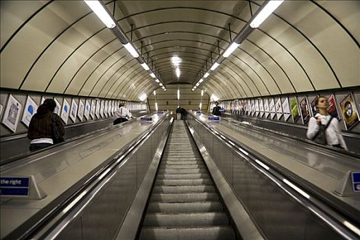 扶梯,地铁站,伦敦,英国,欧洲