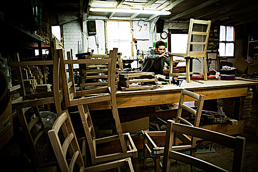 一个,男人,工作,家具,工作间,椅子