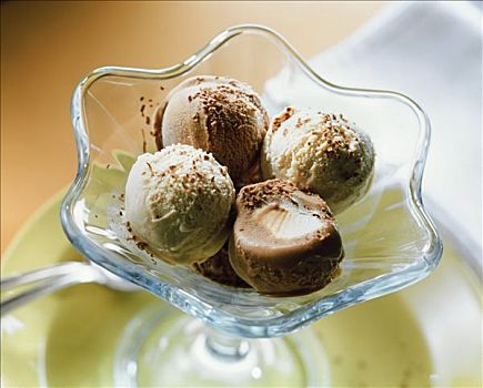 冰淇淋,巧克力糖,玻璃碗