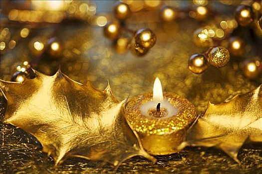 燃烧,金色,蜡烛,圣诞装饰