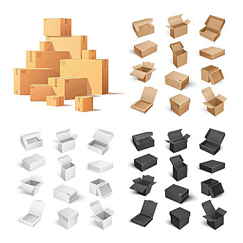 纸盒,盒子,隔绝,白色背景,背景,收集,大,小,不同,彩色,矢量,插画,纸板,货箱