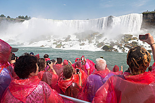 人,粉色,雨衣,船,乘,尼亚加拉瀑布,尼亚加拉,安大略省,加拿大,北美