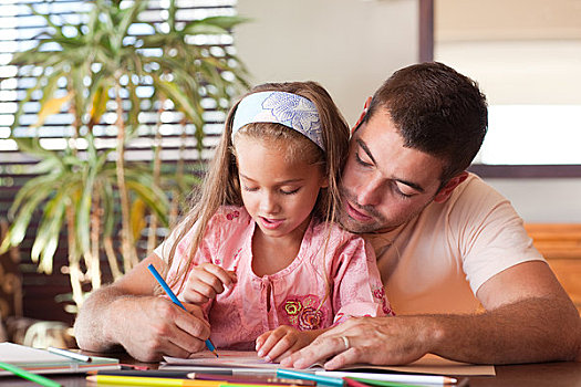高兴,父亲,帮助,女儿,家庭作业