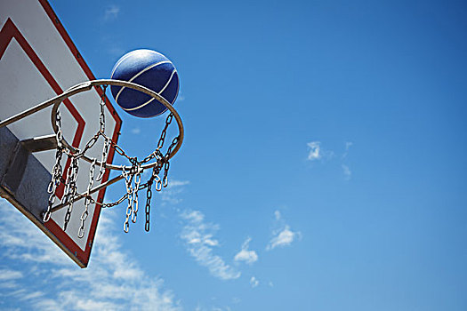 仰视,蓝色,篮球,篮筐,蓝天