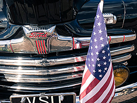老爺車,散熱器,美國國旗