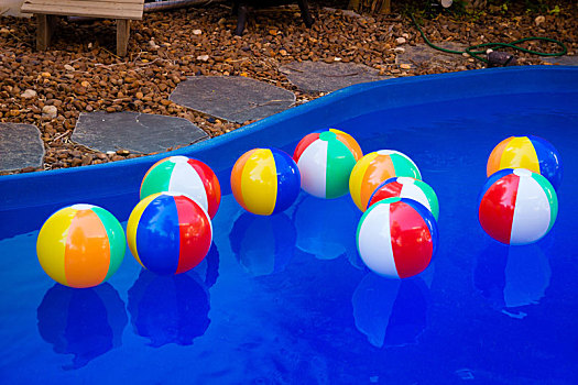 彩色,水皮球,漂浮,游泳池