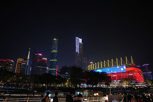广州2024春节假期海心沙小蛮腰珠江新城海心桥灯光美景