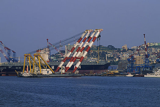 韩国,釜山,港口,船,码头,漂浮,起重机