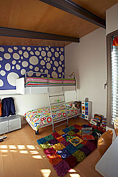 愉悦,童房,阁楼,彩色,方格,地毯,蓝色,壁纸,大