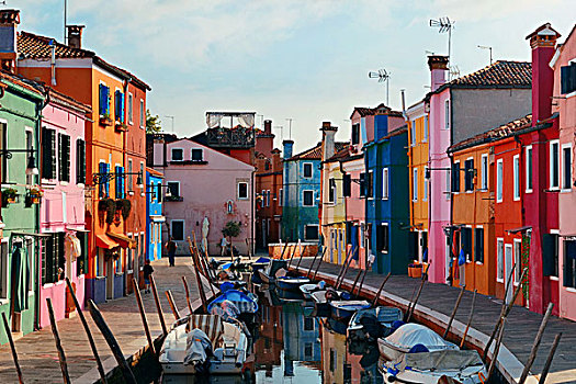 彩色,布拉诺岛,运河,风景,威尼斯,意大利
