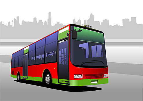 红配绿,城市,巴士,韦格特汽车,插画