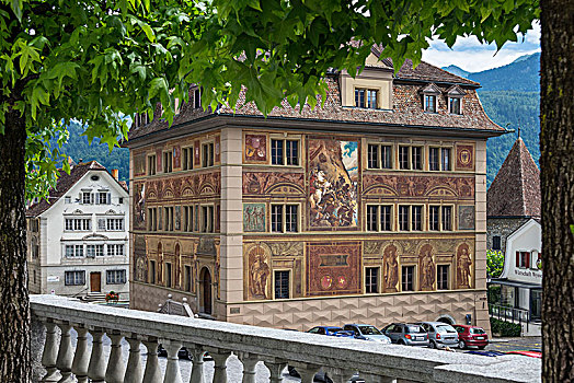 市政厅,建筑,描绘,大广场,施维茨,瑞士
