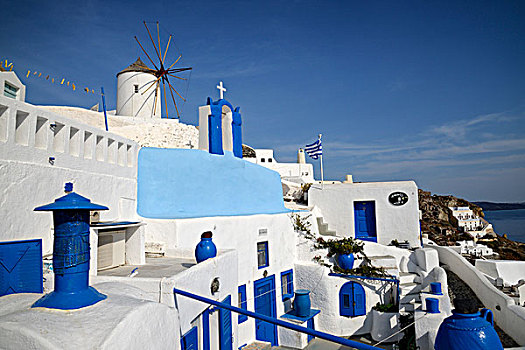 希腊,希腊群岛,爱琴海,基克拉迪群岛,圣托里尼岛,锡拉岛,特色,房子,教堂,风车,乡村