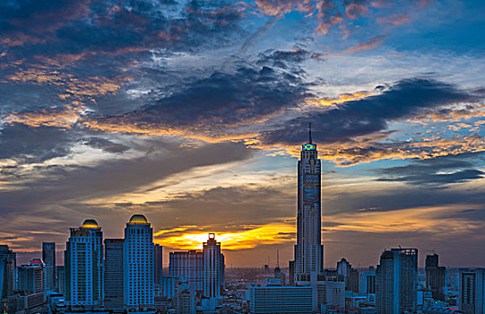 曼谷,天际线,黄昏,塔楼,右边,泰国