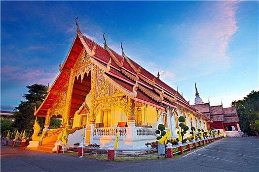 帕辛寺,庙宇,日落,清迈,泰国