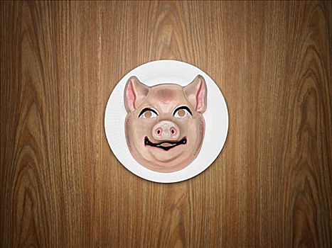 猪,面具,盘子