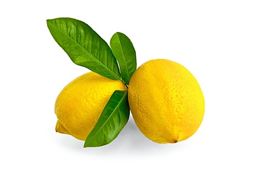 柠檬,两个,叶子