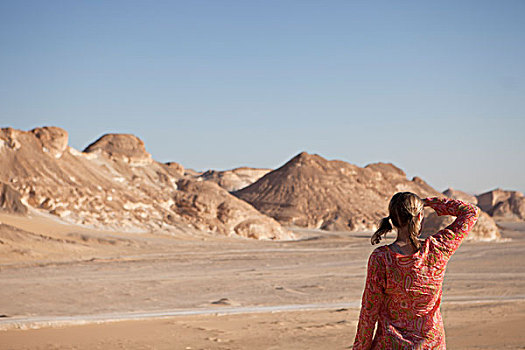 女人,远眺,黑色,沙漠,埃及
