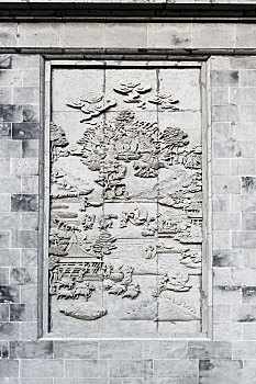 南京毗卢寺灰砖照壁墙上的佛教故事浮雕