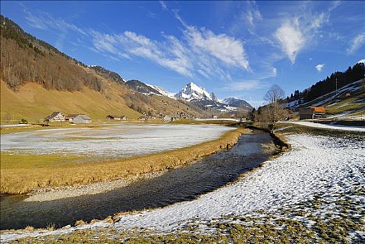 河,积雪,山,瑞士,欧洲