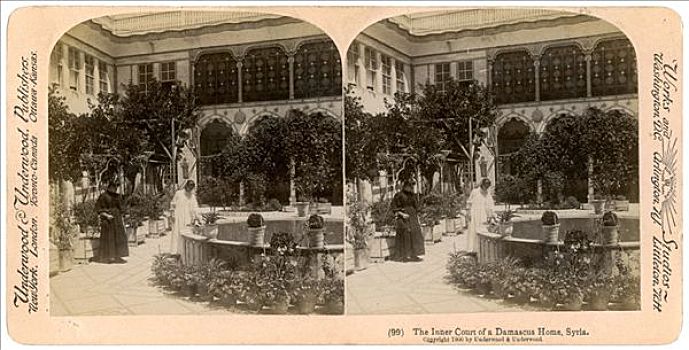院子,大马士革,家,叙利亚,19世纪,艺术家