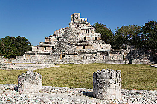 建筑,五个,地面,玛雅人遗址,坎佩切,墨西哥