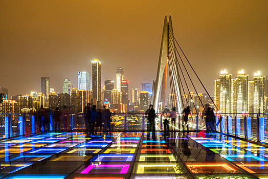 彩色玻璃观景平台重庆夜景城市风光