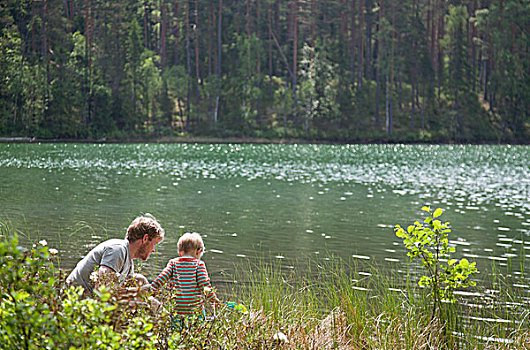 父子,俯视,湖,芬兰