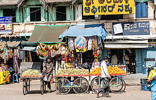 货摊,香蕉,橘子,印度,市场,迈索尔,亚洲