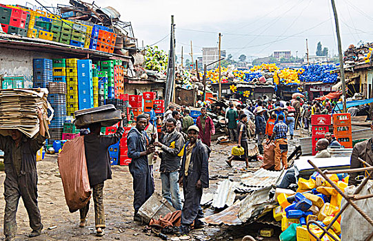 亚的斯亚贝巴,埃塞俄比亚,市场,城市,再循环,瓶子,金属,容器