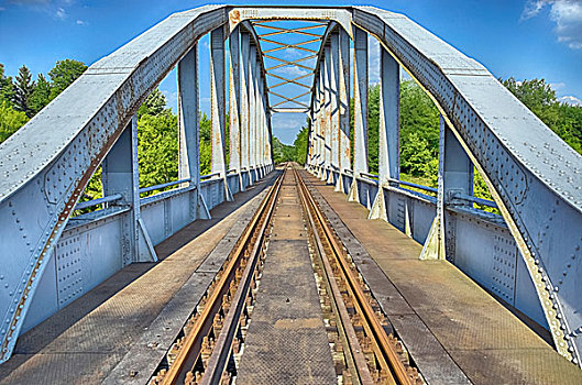 照片,老,生锈,铁路桥,匈牙利