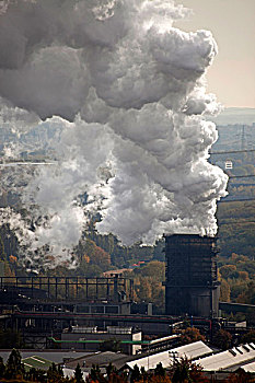 云,烟,煤,植物,博特罗普,鲁尔区,北莱茵威斯特伐利亚,德国,欧洲