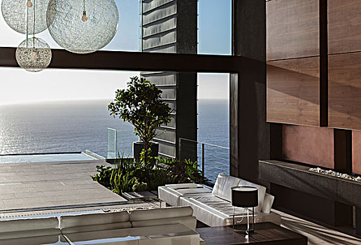 沙发,桌子,现代生活,房间,远眺,海洋